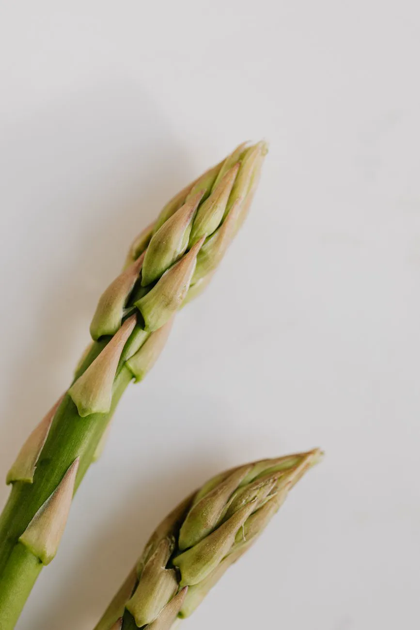 Close-up of tender green asparagus spear tips